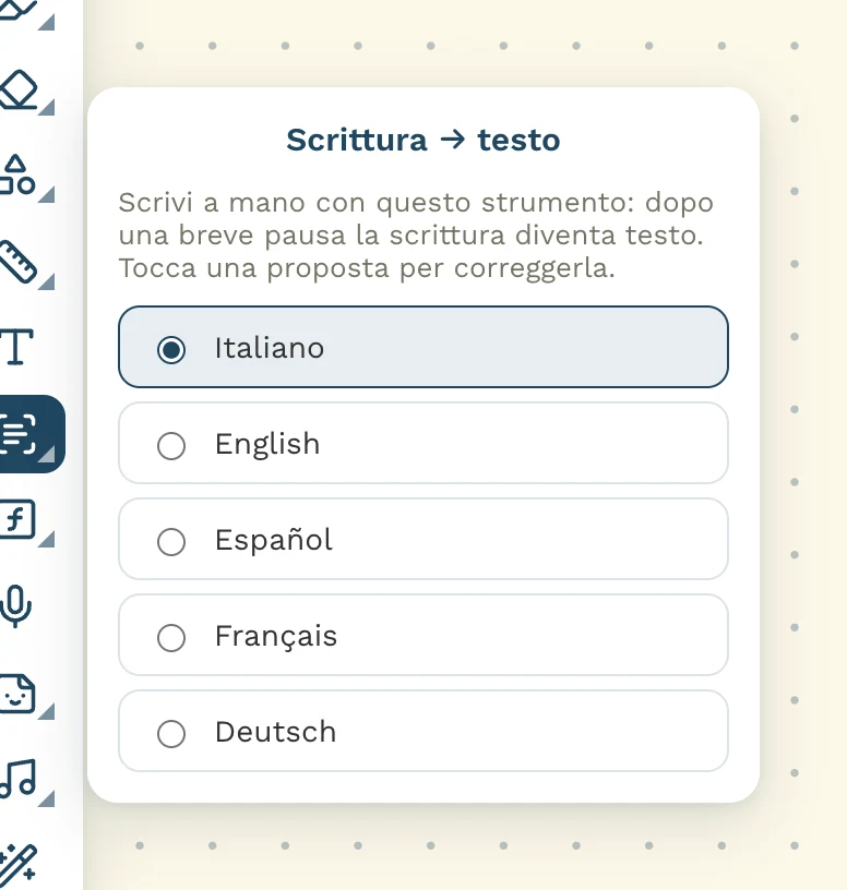 Scelta della lingua per la scrittura a mano