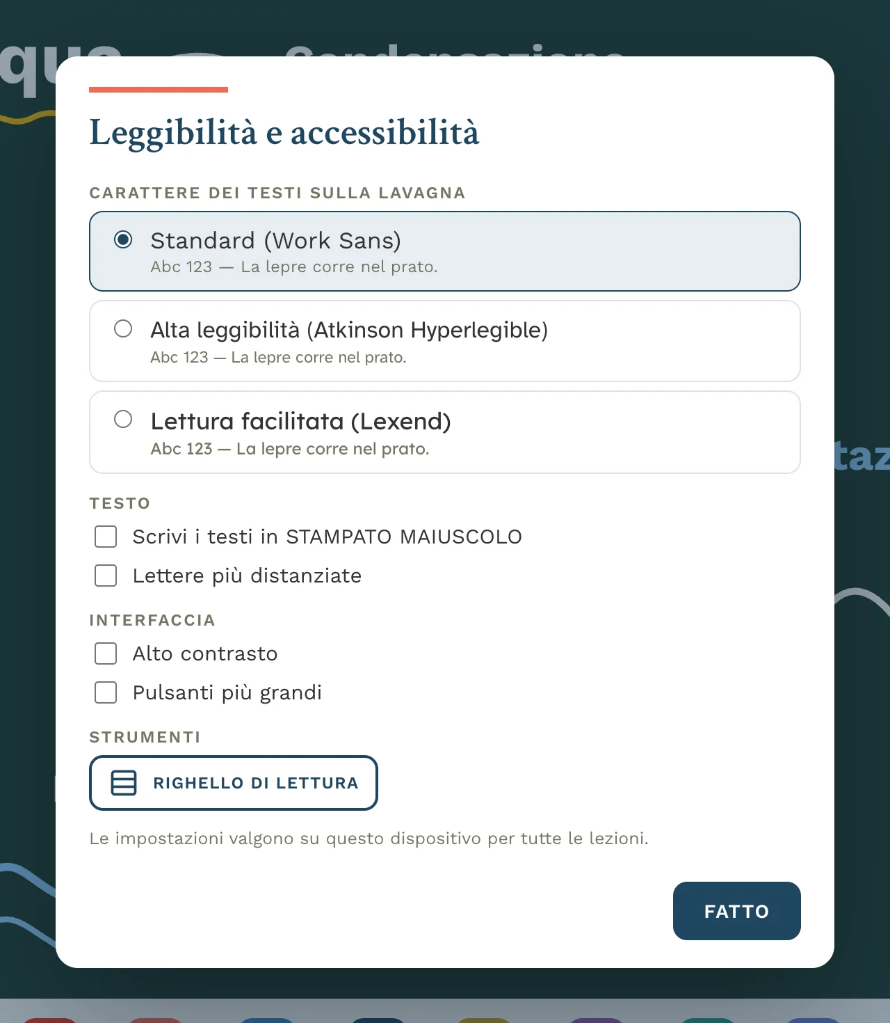 Finestra Leggibilità e accessibilità