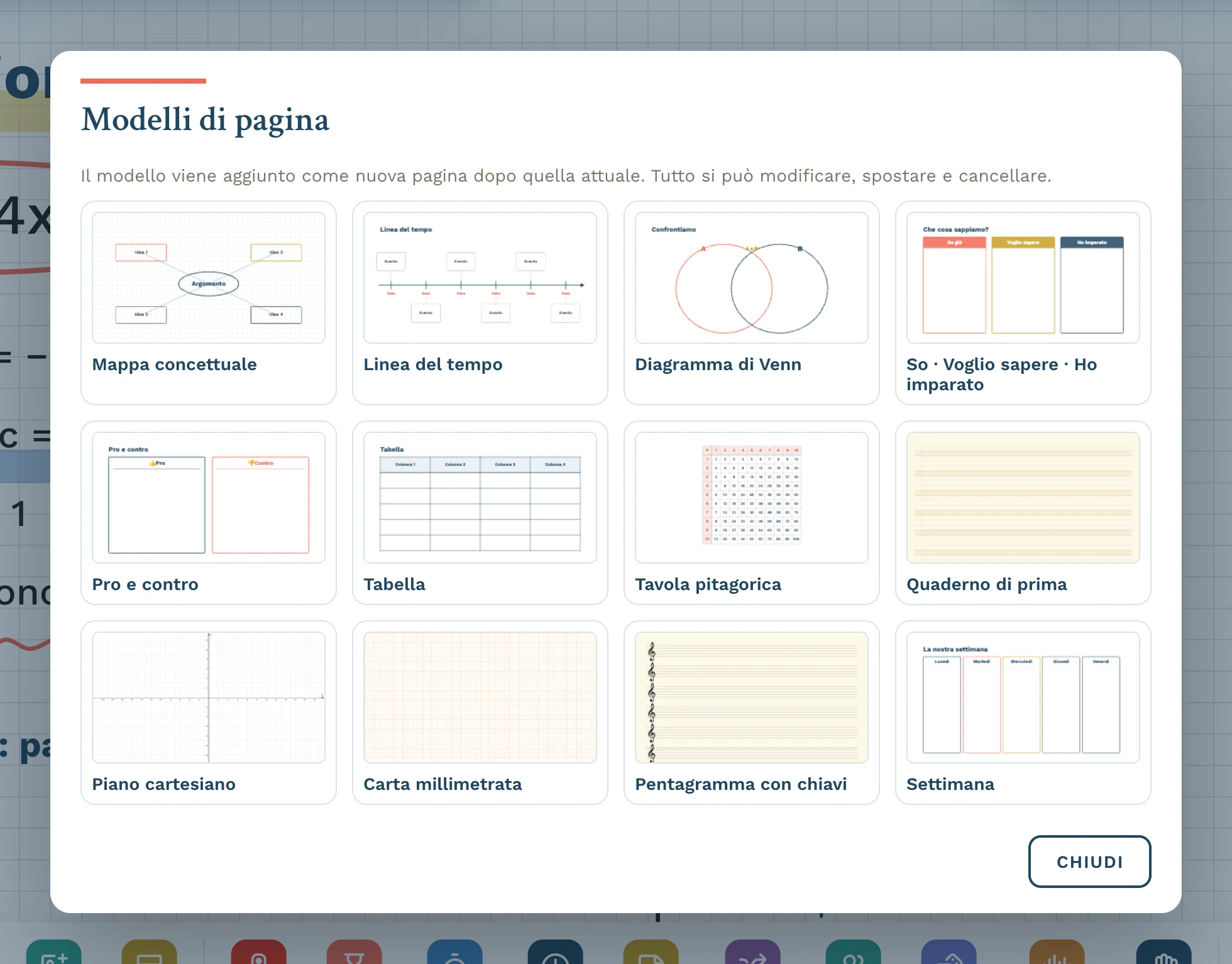 Finestra dei modelli di pagina
