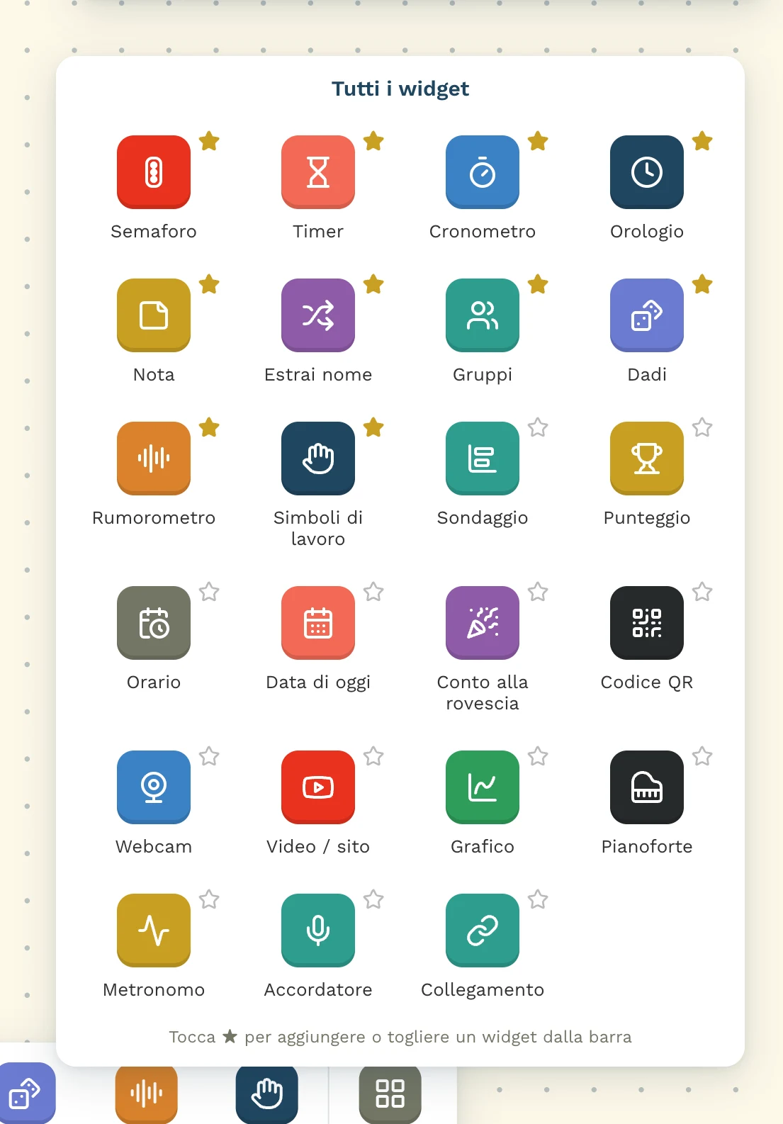 Pannello con tutti i widget