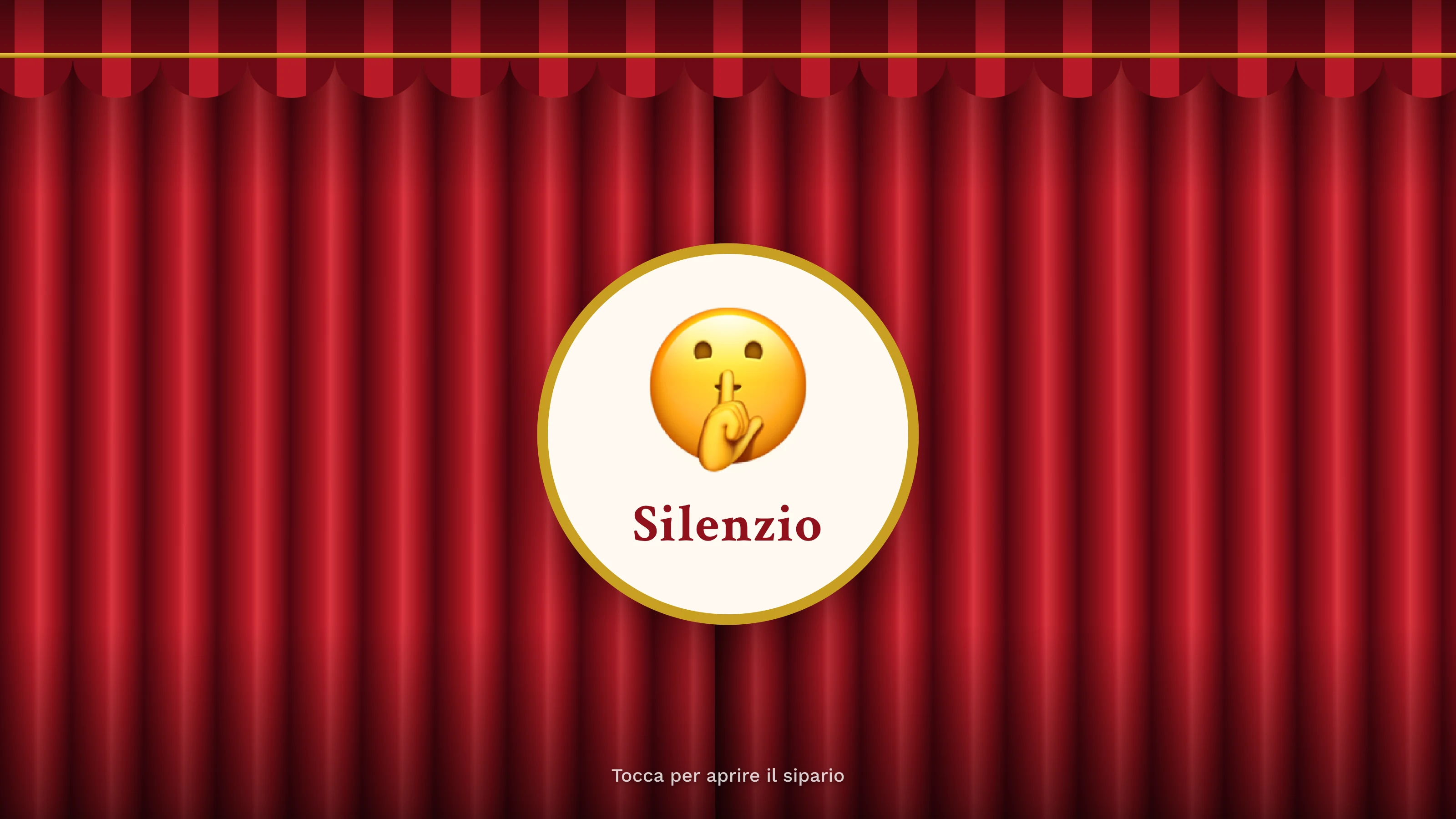 Sipario rosso con l'emoji del silenzio