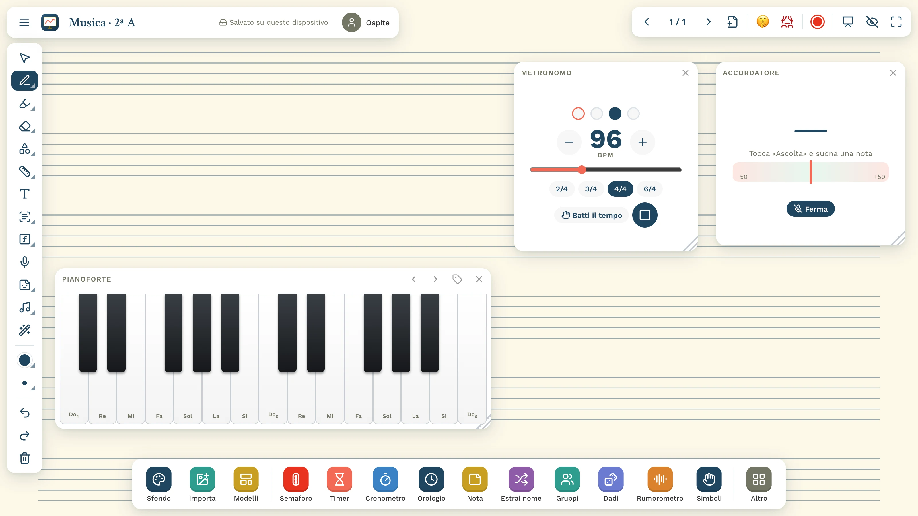Pianoforte, metronomo e accordatore